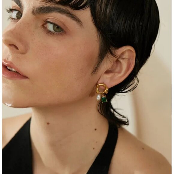 Private Label Jewelry - NEW Adelaide 18K Gold Plated CZ and Freshwater Pearl Luxe Drop Earrings